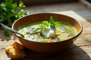 Пошаговый рецепт супа-пюре из гороха с мятой.