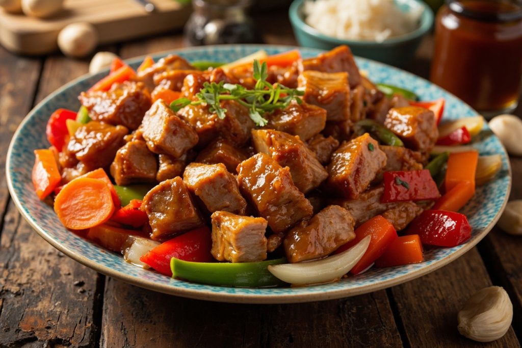 Свинина в кисло-сладком соусе с овощами: пошаговый рецепт.