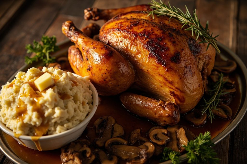 Запеченная индейка с картофельным пюре и грибами: пошаговый рецепт.