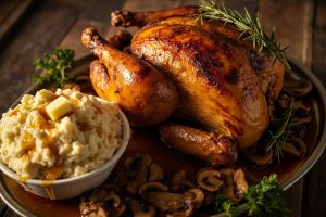 Запеченная индейка с картофельным пюре и грибами: пошаговый рецепт.