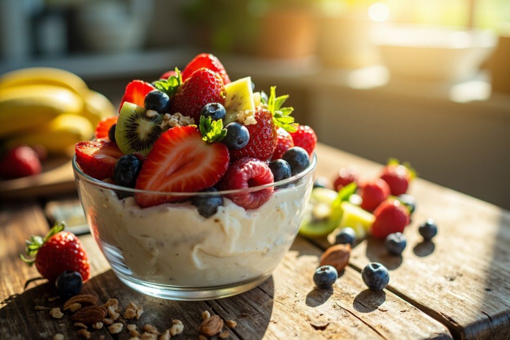 Пошаговый рецепт Творожного десерта с свежими фруктами.