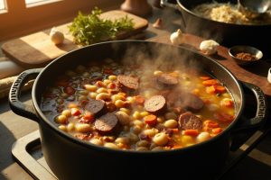 Пошаговый рецепт фасолевого супа с копченой колбасой.