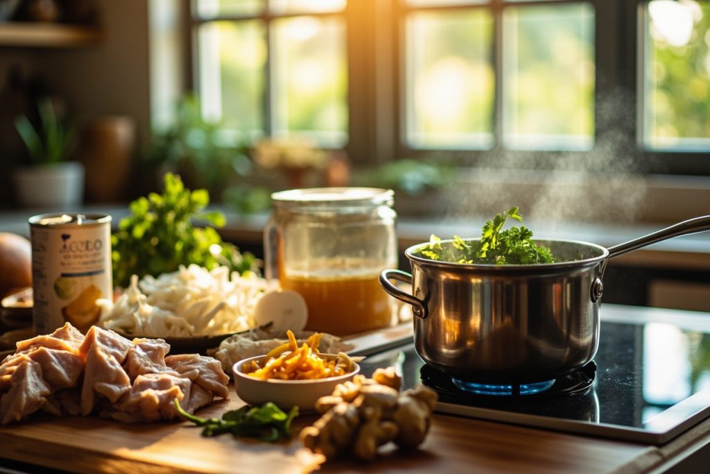 Пошаговый рецепт куриного супа с кешью и кокосом.