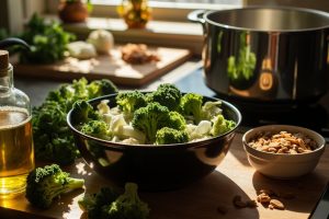 Пошаговый рецепт крем-супа из брокколи с миндалем.