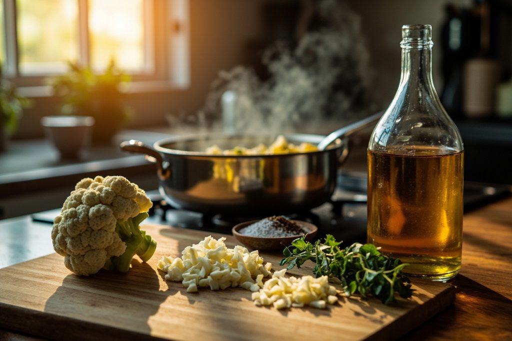 Пошаговый рецепт крем-супа из цветной капусты с куриным бульоном.