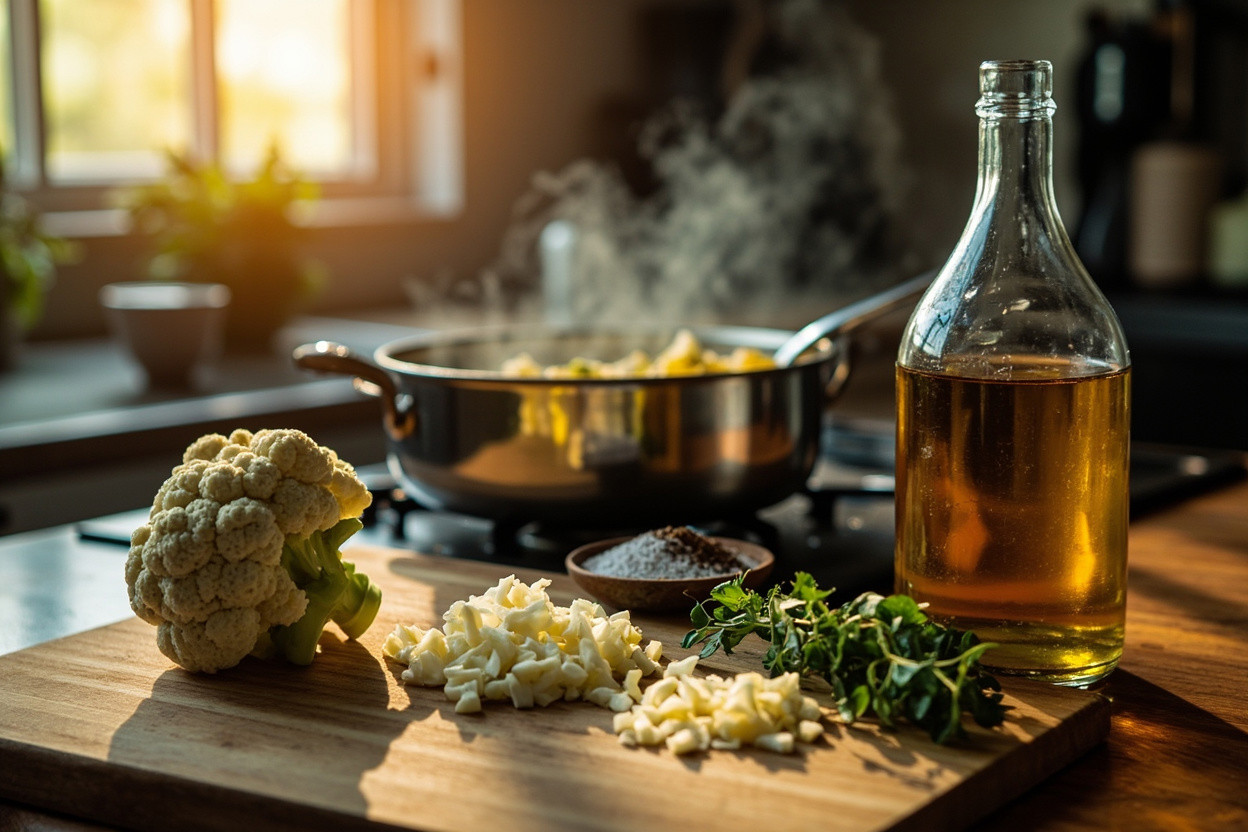 Пошаговый рецепт крем-супа из цветной капусты с куриным бульоном.