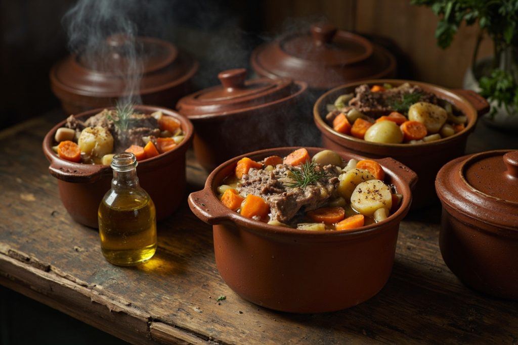 Пошаговый рецепт супа с мясом и картошкой в горшочках.