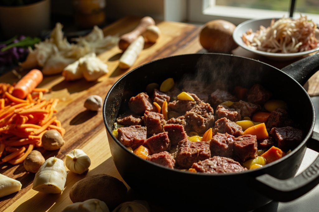 Говядина с морковью и картофелем под томатным соусом: пошаговый рецепт.