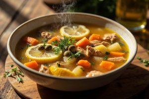 Пошаговый рецепт куриного супа с лимоном и каперсами.