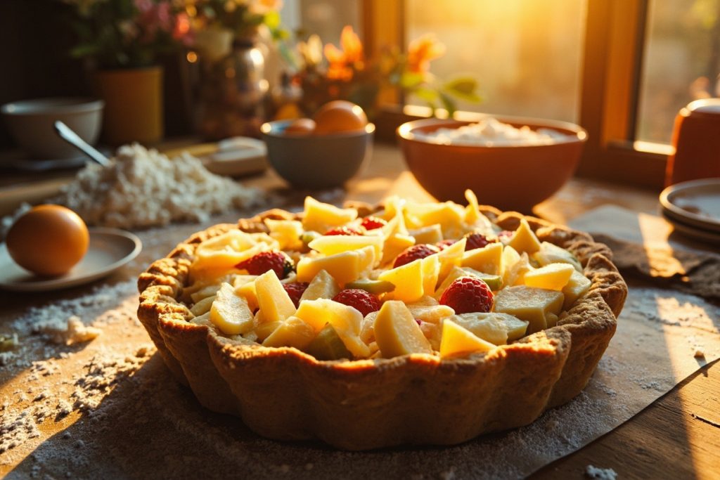 Пошаговый рецепт Фруктового пирога с творожным кремом.