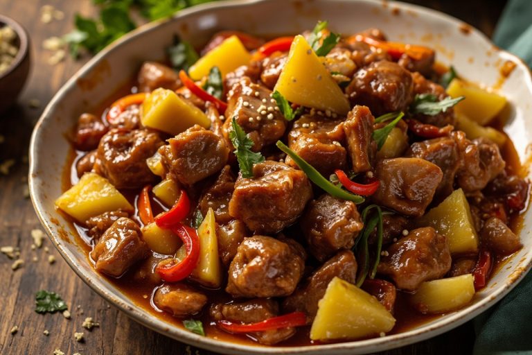 Свинина в кисло-сладком соусе с ананасами: пошаговый рецепт.