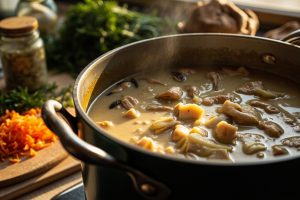 Пошаговый рецепт супа с курицей и грибами в сливочном соусе.