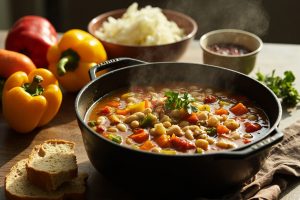 Пошаговый рецепт супа с фасолью и перцем.