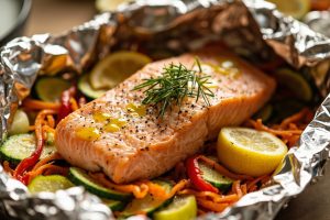 Лосось с овощами в фольге: пошаговый рецепт.
