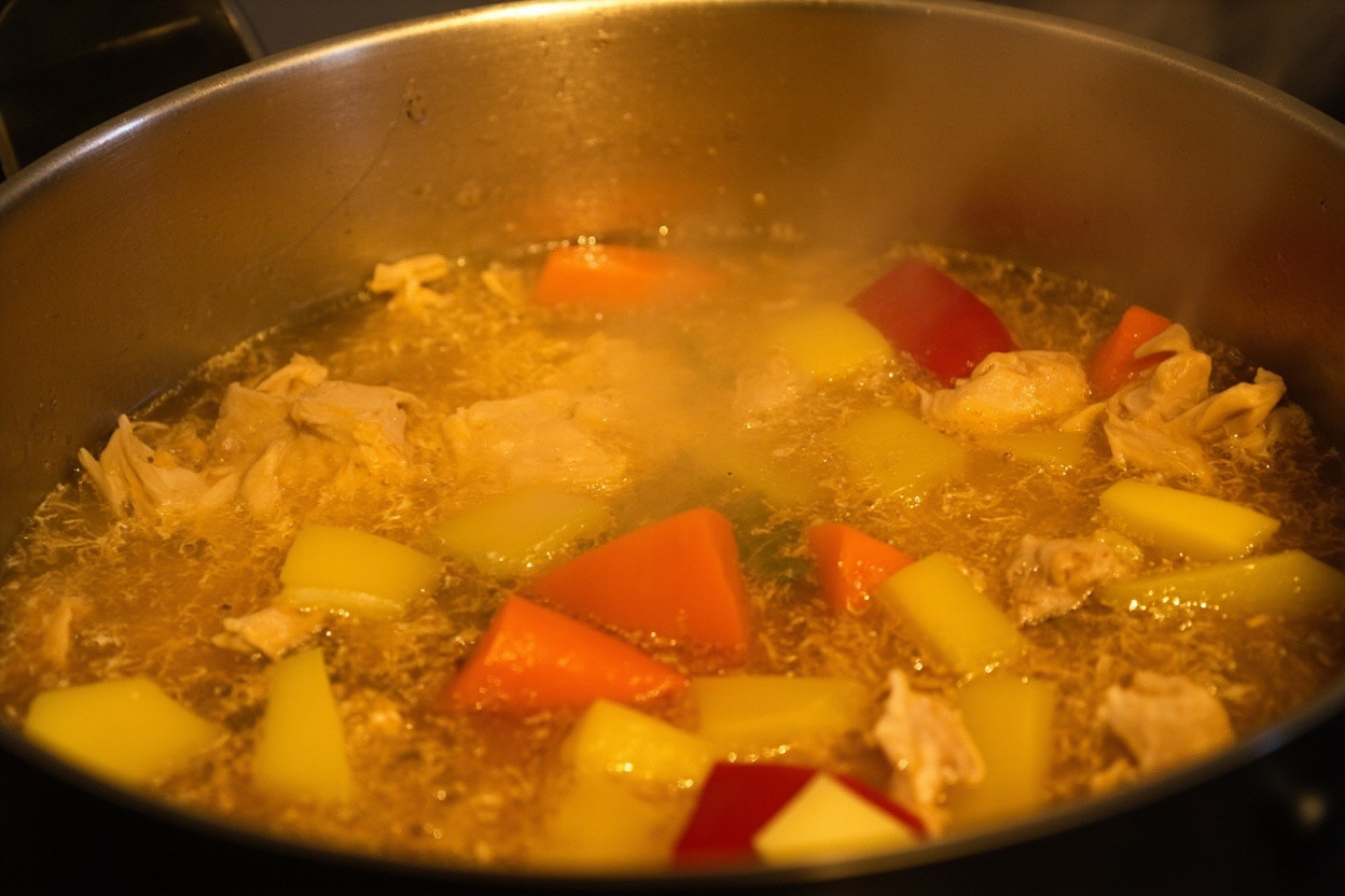 Пошаговый рецепт супа с перцем и куриным филе.