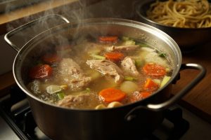 Пошаговый рецепт куриного бульона с лапшой и овощами.