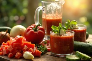 Пошаговый рецепт гаспачо с огурцом и перцем.