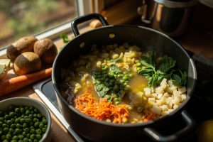 Пошаговый рецепт горохового супа с мятой и лимоном.