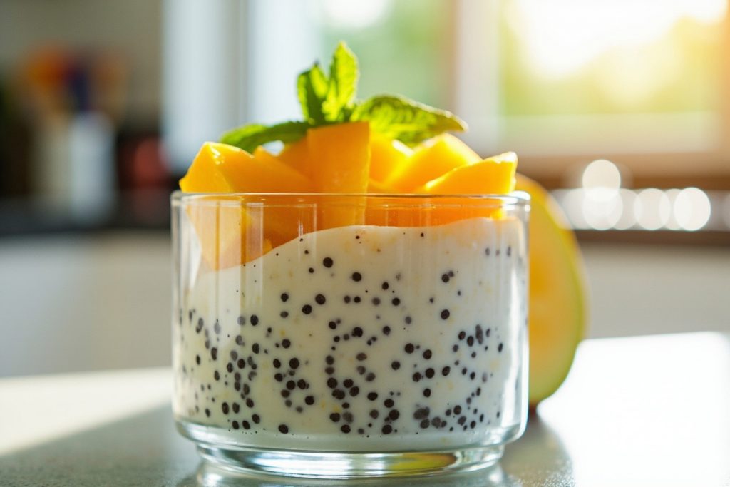 Пошаговый рецепт Пудинга из чиа с кокосовым молоком и манго.