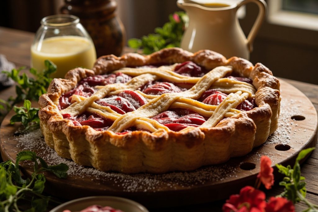 Пошаговый рецепт Пирога с ревенем и ванильным кремом.