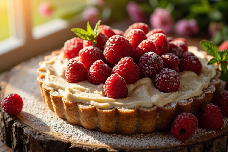 Пошаговый рецепт Тарта с малиной и миндальным кремом.