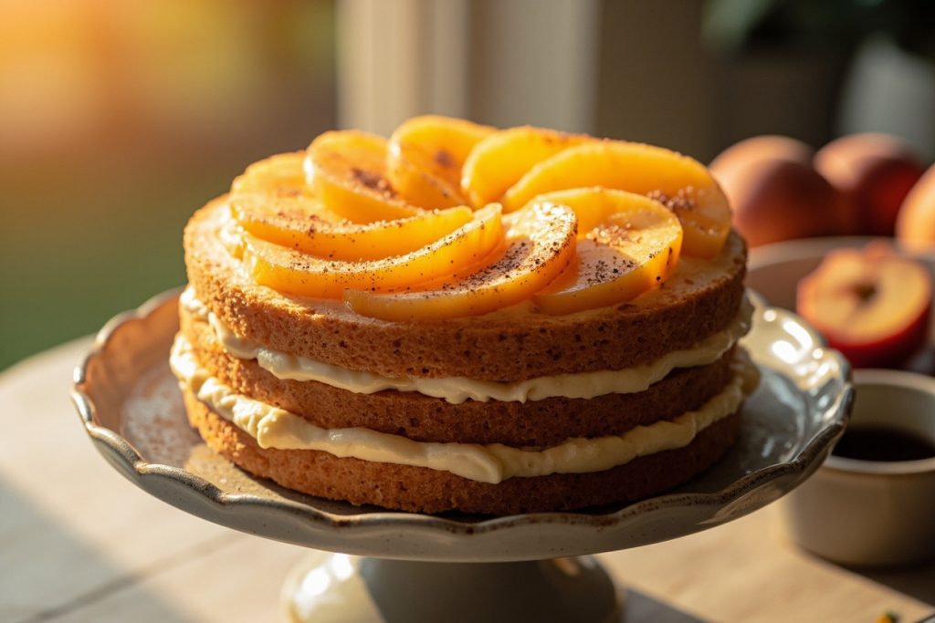 Пошаговый рецепт Торта с персиками и сливочным кремом.