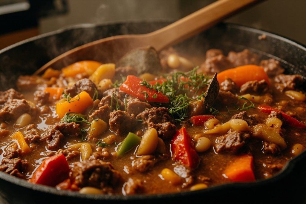 Тушеная говядина с фасолью и перцем: пошаговое руководство.