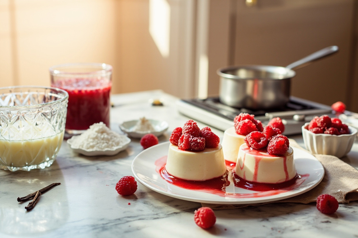 Пошаговый рецепт Панна-котты с малиновым соусом.