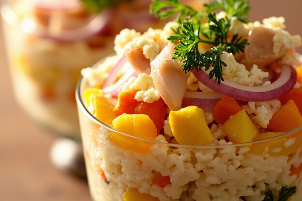 Пошаговый рецепт салата Мимоза с консервированной рыбой.