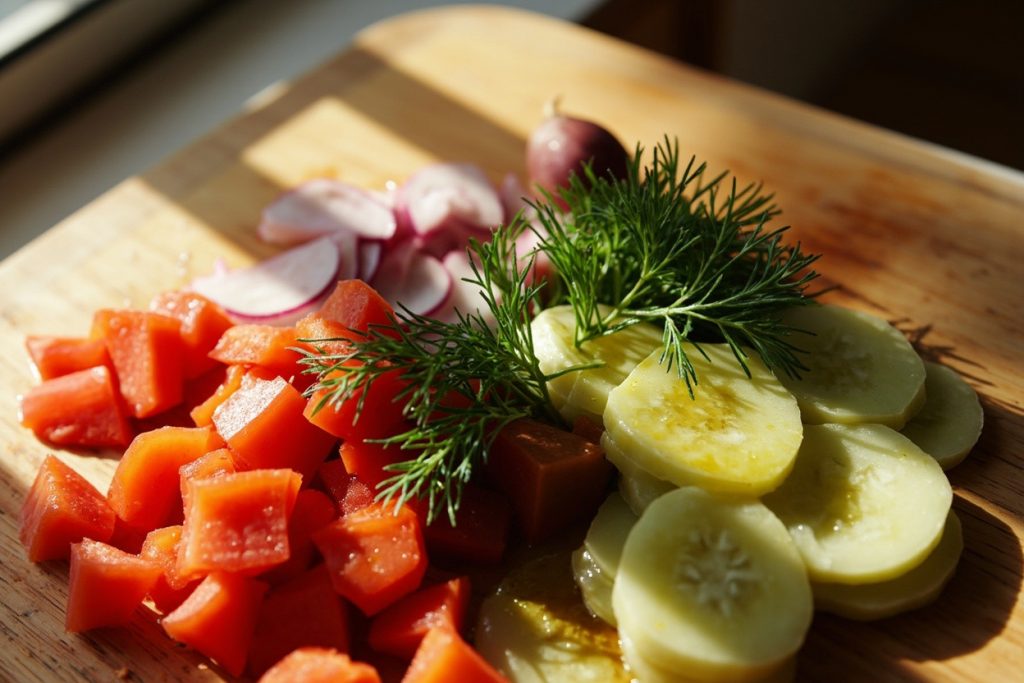 Пошаговый рецепт салата с помидорами, огурцами и редисом.