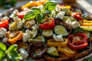 Пошаговый рецепт салата с печеными овощами и фетой.