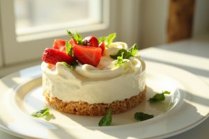 Пошаговый рецепт Кремового десерта с клубникой и мятой.