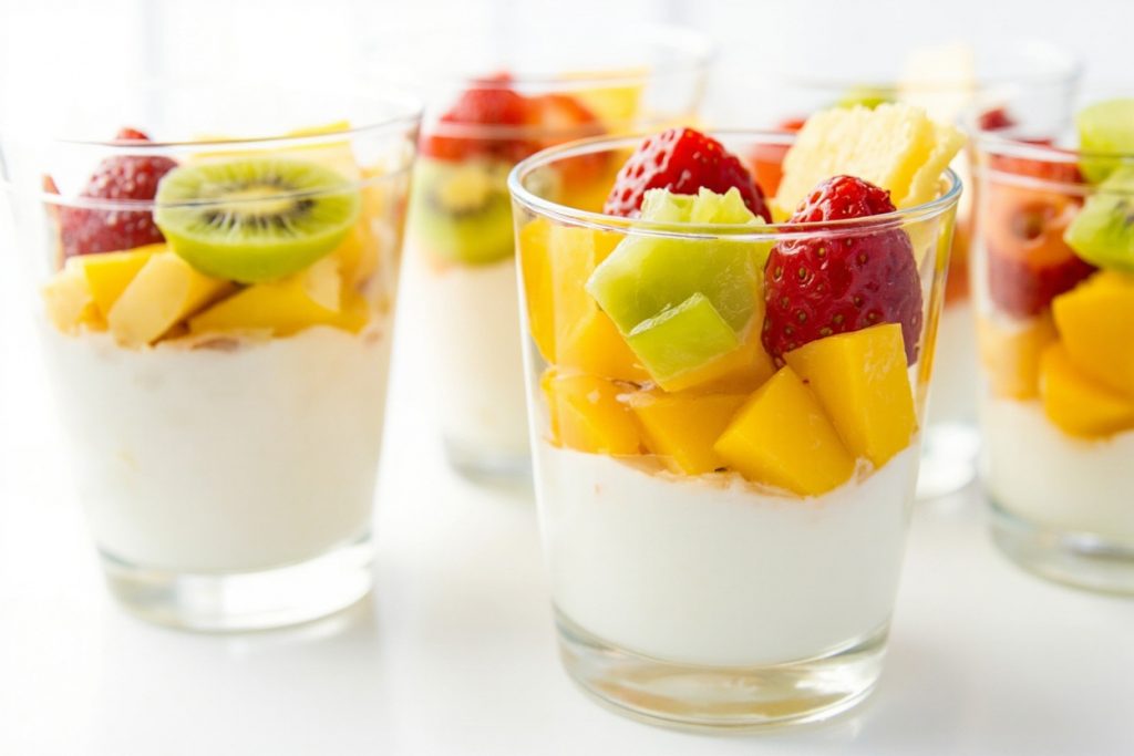 Как сделать Фруктовый десерт в стаканах с йогуртом: пошаговая инструкция.