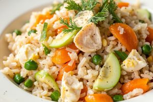 Пошаговый рецепт салата с крабовыми палочками и рисом.