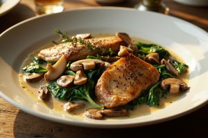 Курица в сливочном соусе с грибами и шпинатом: пошаговое руководство.