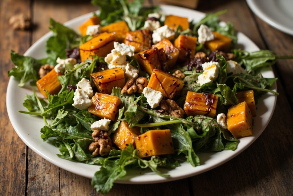 Пошаговый рецепт салата с тыквой и козьим сыром.