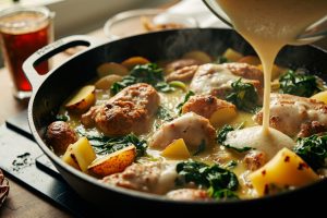 Курица с картофелем и шпинатом в кремовом соусе: пошаговое руководство.