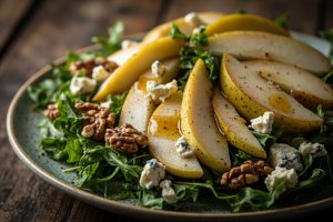 Пошаговый рецепт салата с грушами, горгонзолой и грецкими орехами.