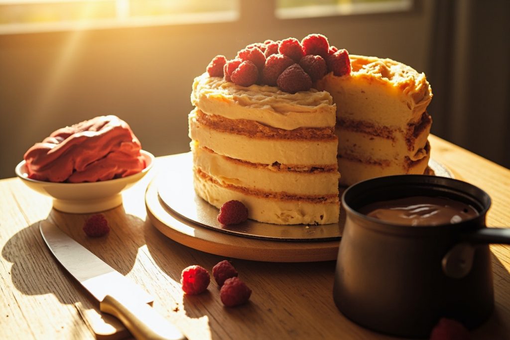 Как сделать Торт с малиновым муссом и шоколадным ганашем: пошаговая инструкция.