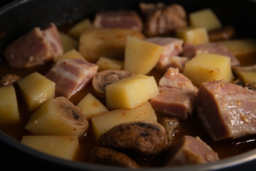 Тушеная свинина с картошкой и грибами: пошаговый рецепт.