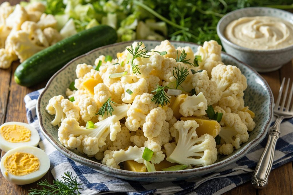 Пошаговый рецепт салата с цветной капустой и соусом тартар.