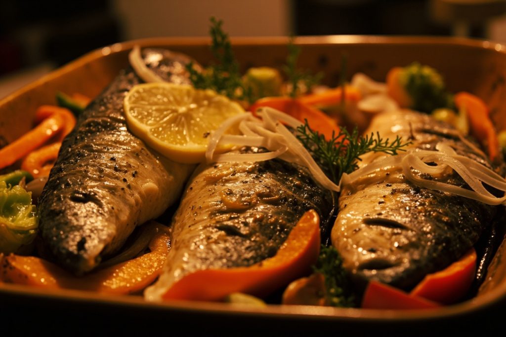 Рыба, запеченная с овощами и пряностями: пошаговый рецепт.