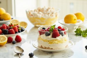 Пошаговый рецепт Лимонного десерта с безе и ягодами.