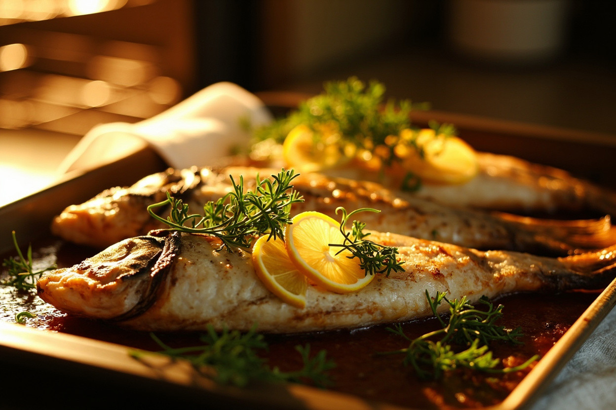 Рыба, запеченная с лимоном и зеленью: пошаговое руководство.