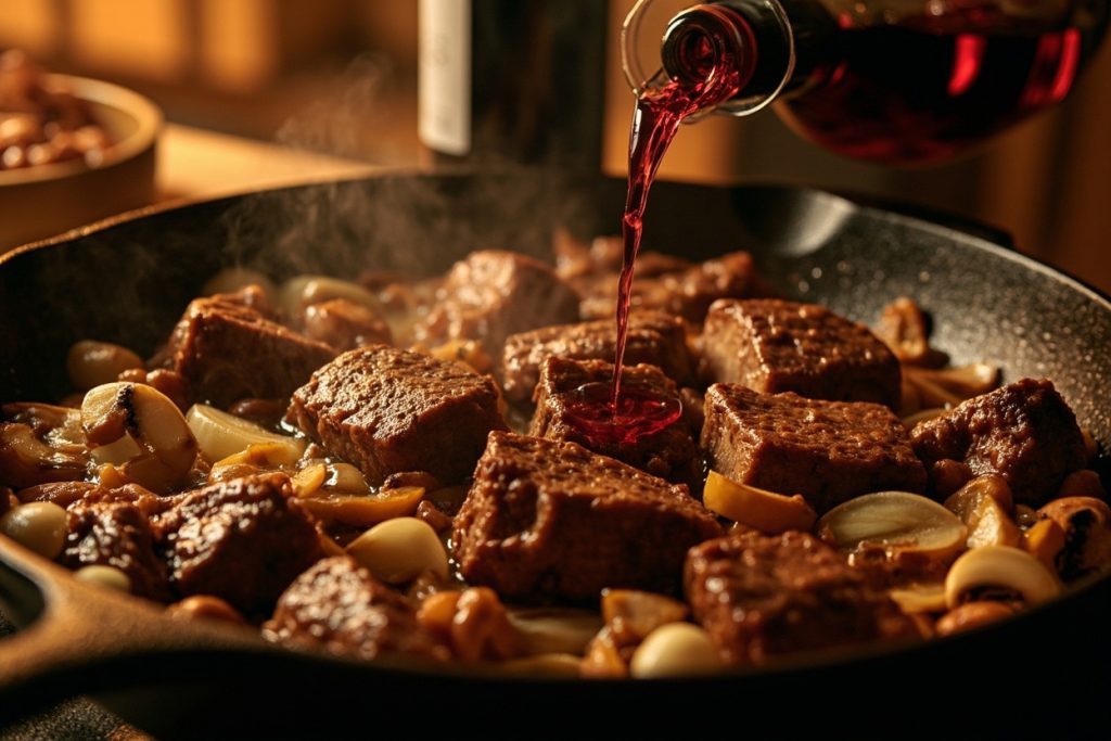 Говядина с грибами и красным вином: пошаговый рецепт.