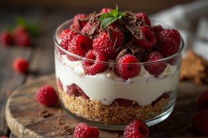 Пошаговый рецепт Сметанного десерта с малиной и печеньем.