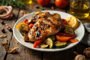 Курица с печеными овощами и бальзамическим уксусом: пошаговый рецепт.