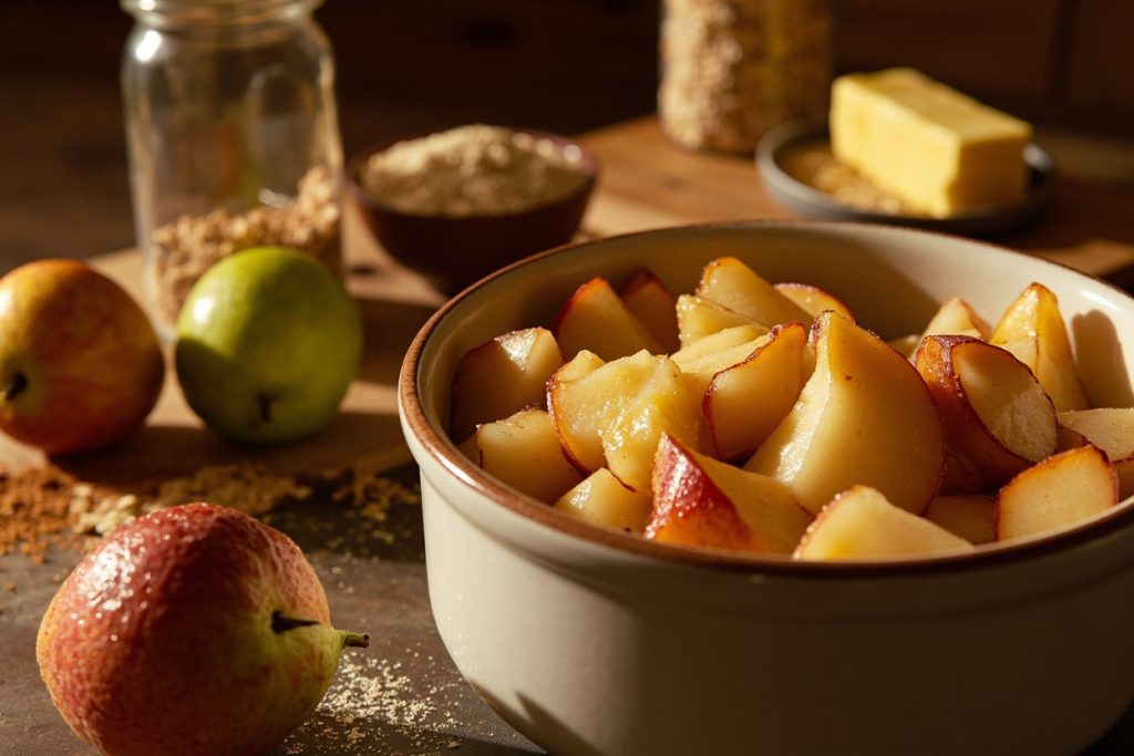 Пошаговый рецепт Грушевого крамбла с овсяными хлопьями.