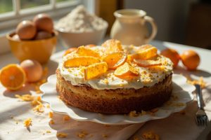 Пошаговый рецепт Торта с апельсинами и миндальным кремом.