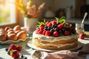 Пошаговый рецепт Торта с ягодами и сливочным кремом.